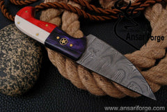 Damascus steel beautiful handmade Skinner Knife Texas Flag handle