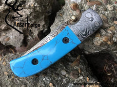 Damascus steel handmade custom folding pocket knife EDC