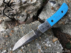 Damascus steel handmade custom folding pocket knife EDC