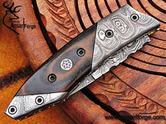 Damascus steel custom made folding pocket knife