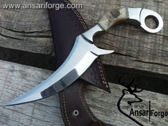 Custom made D2 steel sheep horn handle hunting knife