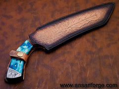 Damascus steel Tanto blade hunting knife finger hole grip