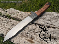 Hand forged Spring Steel Integral hunter with Leather Wrap Handle
