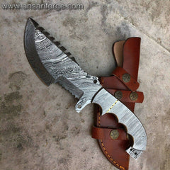 Damascus steel full tang handmade tracker with Damascus scales