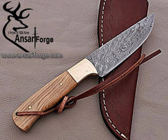 Damascus steel flint knapped beautiful hunting knife skinner