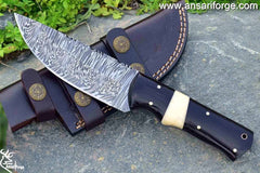 Handmade Hunting and Camping Bushcraft Knife Damascus Steel 10 Inches EDC Fixed Blade Knife with Leather Sheath