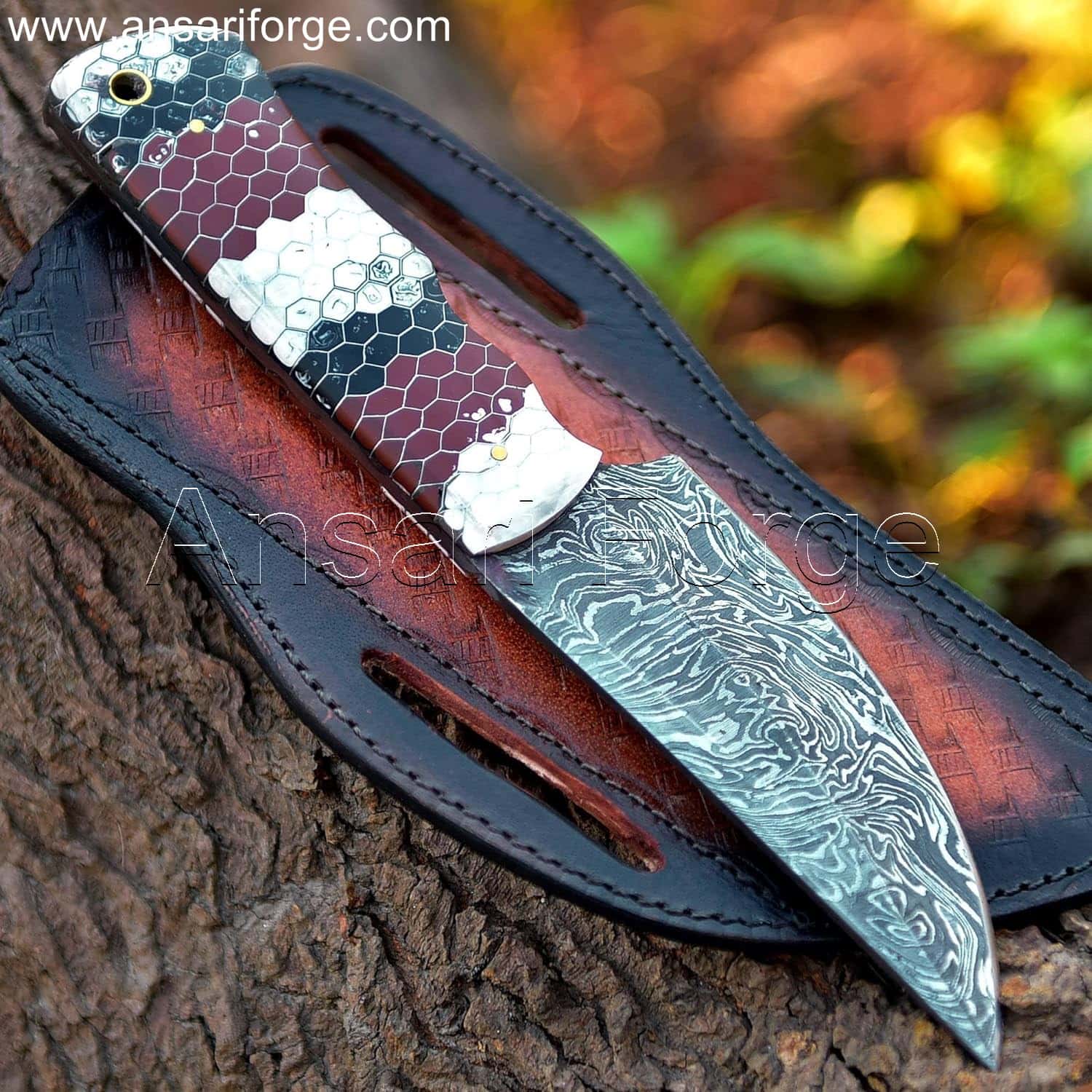 Talon Damascus Steel EDC Fixed Blade Knife With Horizontal Carry Sheath