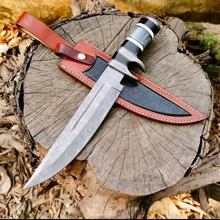 Damascus steel hunting knife with leather sheath - Black Friday 50% OFF