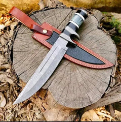 Damascus steel hunting knife with leather sheath - Black Friday 50% OFF