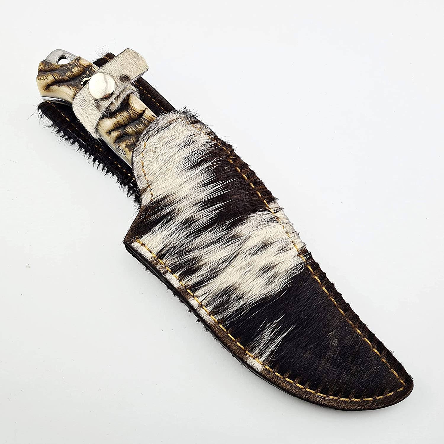 Damascus Hunting Knife with sheath-10.5" Best Camping,Hiking,Tactical,Survival knife for men-EDC Bushcraft Sharp Knife with sheep horn Handle