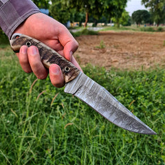 Damascus Hunting Knife with sheath-10.5" Best Camping,Hiking,Tactical,Survival knife for men-EDC Bushcraft Sharp Knife with sheep horn Handle