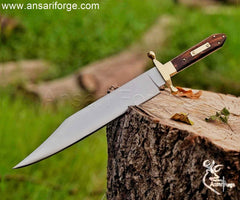 Close-up of Ansari Forge Coffin Bowie Knife Clip Point Blade.