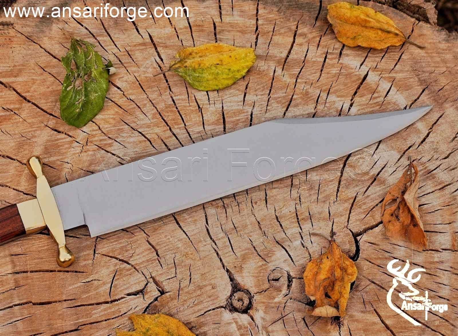 Close-up of Ansari Forge Coffin Bowie Knife Clip Point Blade.