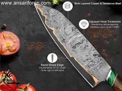 Copper Damascus Knives For Sale - Close-up of Forged Damascus Steel Pattern.
