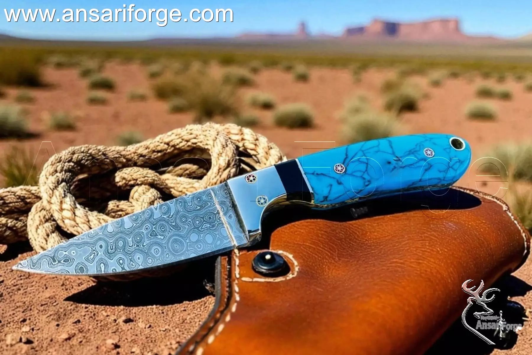 Hand-forged Cowboy Knife crafted by Ansari Forge, makers of premium Damascus knives.