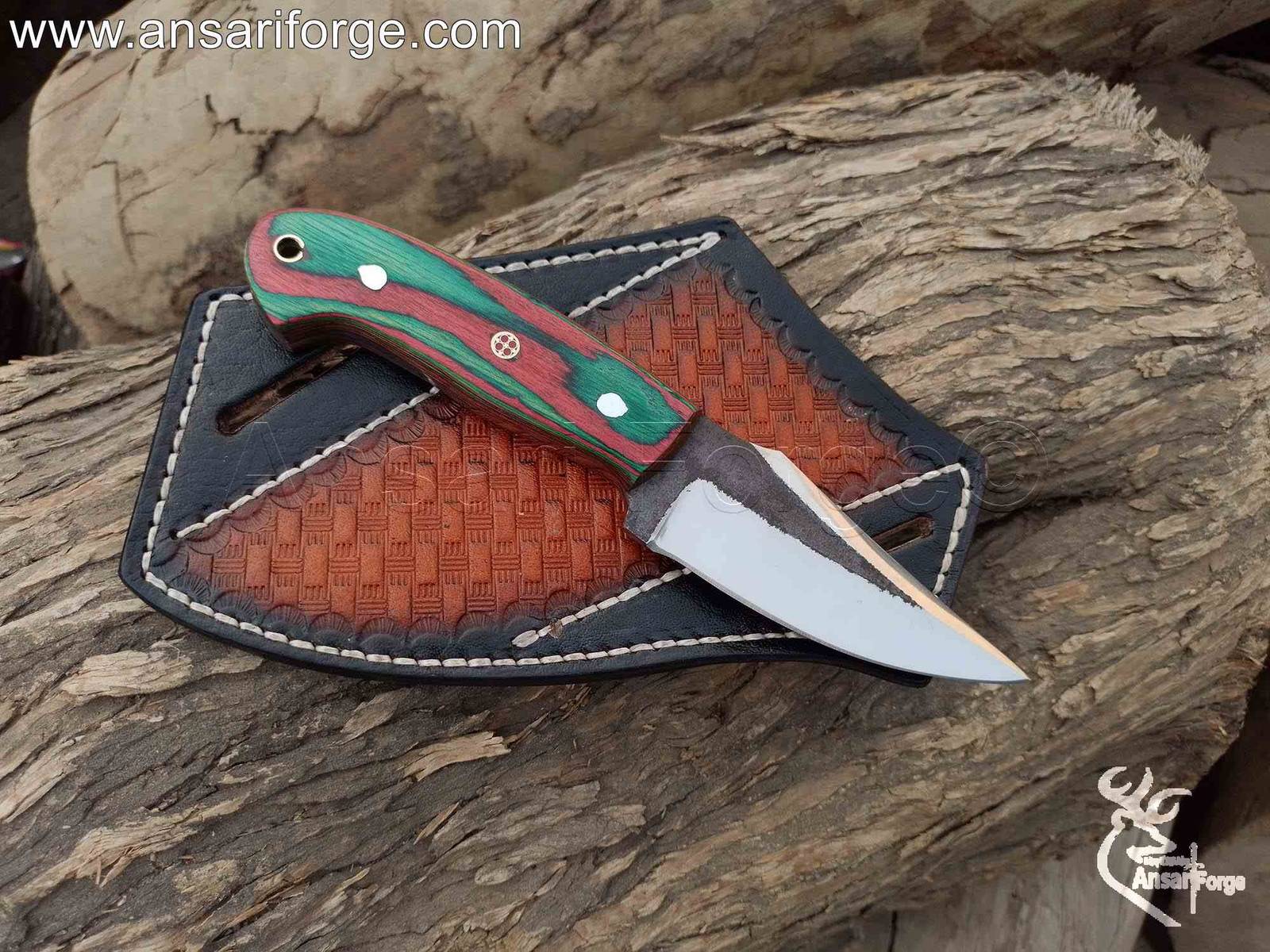 Ansari Forge Cross Draw Knife With Leather Sheath - 1095 High Carbon Steel Fixed Blade for Hunting, Camping & EDC.