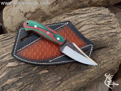 Ansari Forge Cross Draw Knife With Leather Sheath - 1095 High Carbon Steel Fixed Blade for Hunting, Camping & EDC.