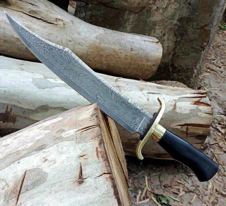 Damascus steel Bowie Knife Feather pattern