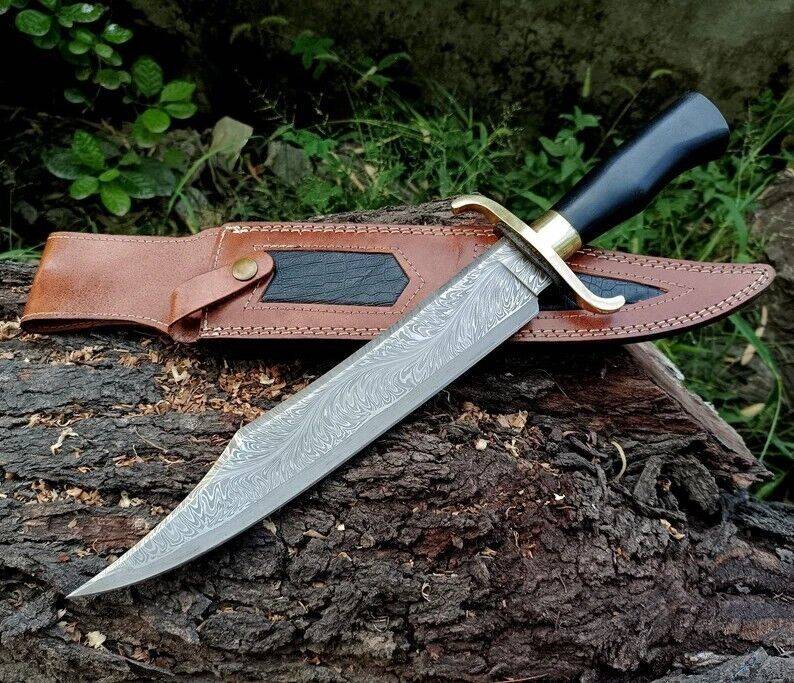 Feather Mosaic Damascus Bowie Knife