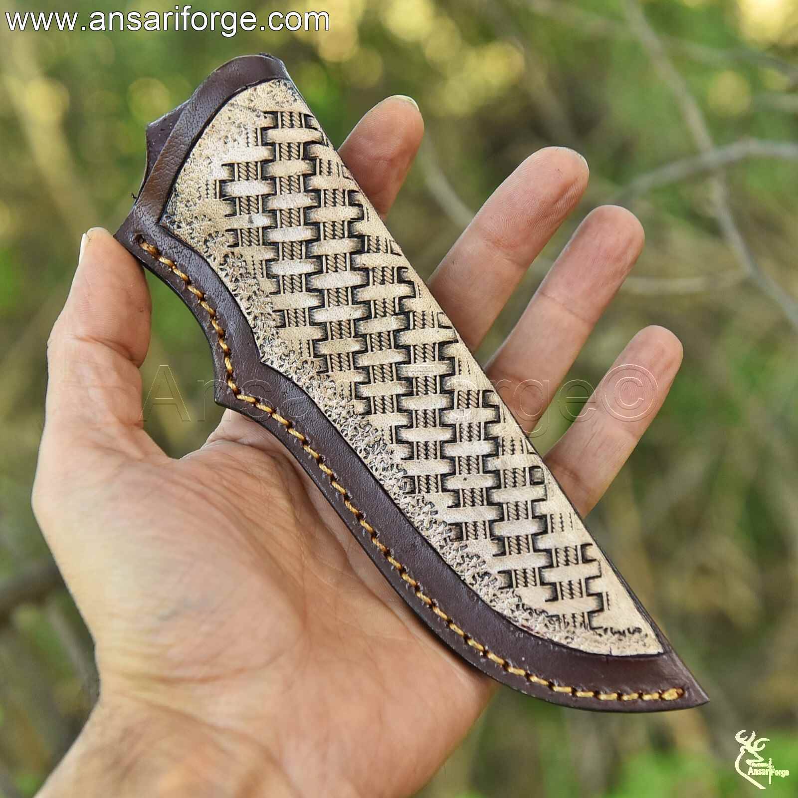 Genuine cowhide leather sheath for bone handle hunting knife - handmade protective cover.