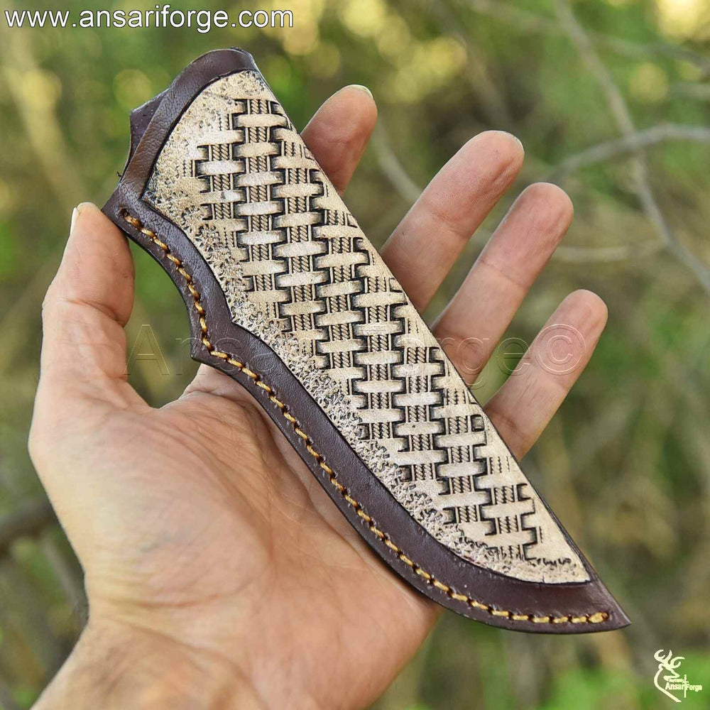 Genuine cowhide leather sheath for bone handle hunting knife - handmade protective cover.