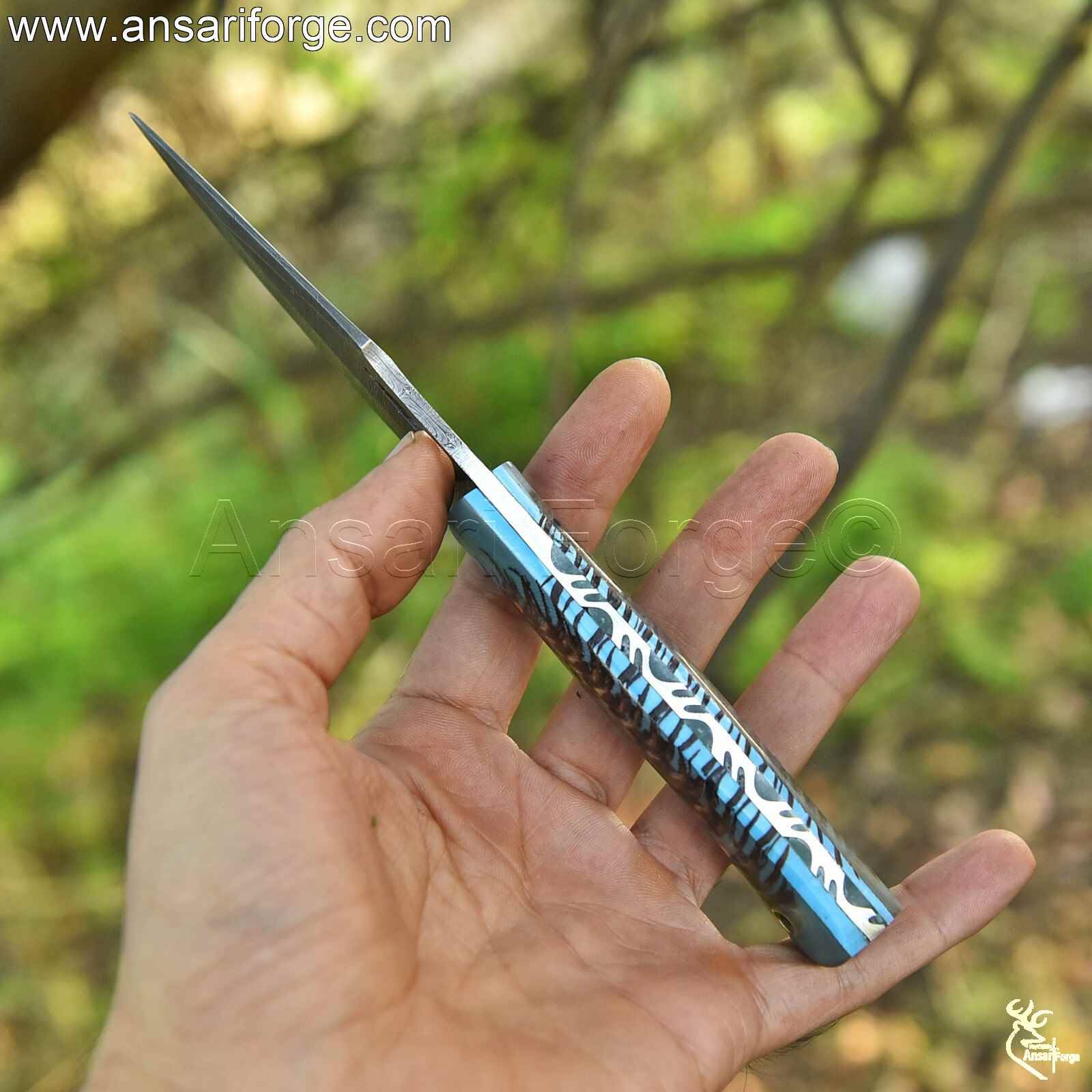 Ergonomic Pinecone Handle on Damascus Steel Camping Knife – Non-Slip Grip for Heavy-Duty Use.