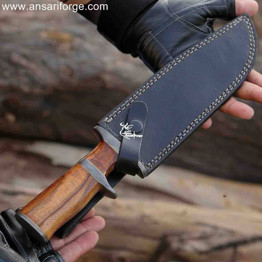 Sub hilt fighter hand forged full tang Damascus steel best Bowie Knife with leather sheath