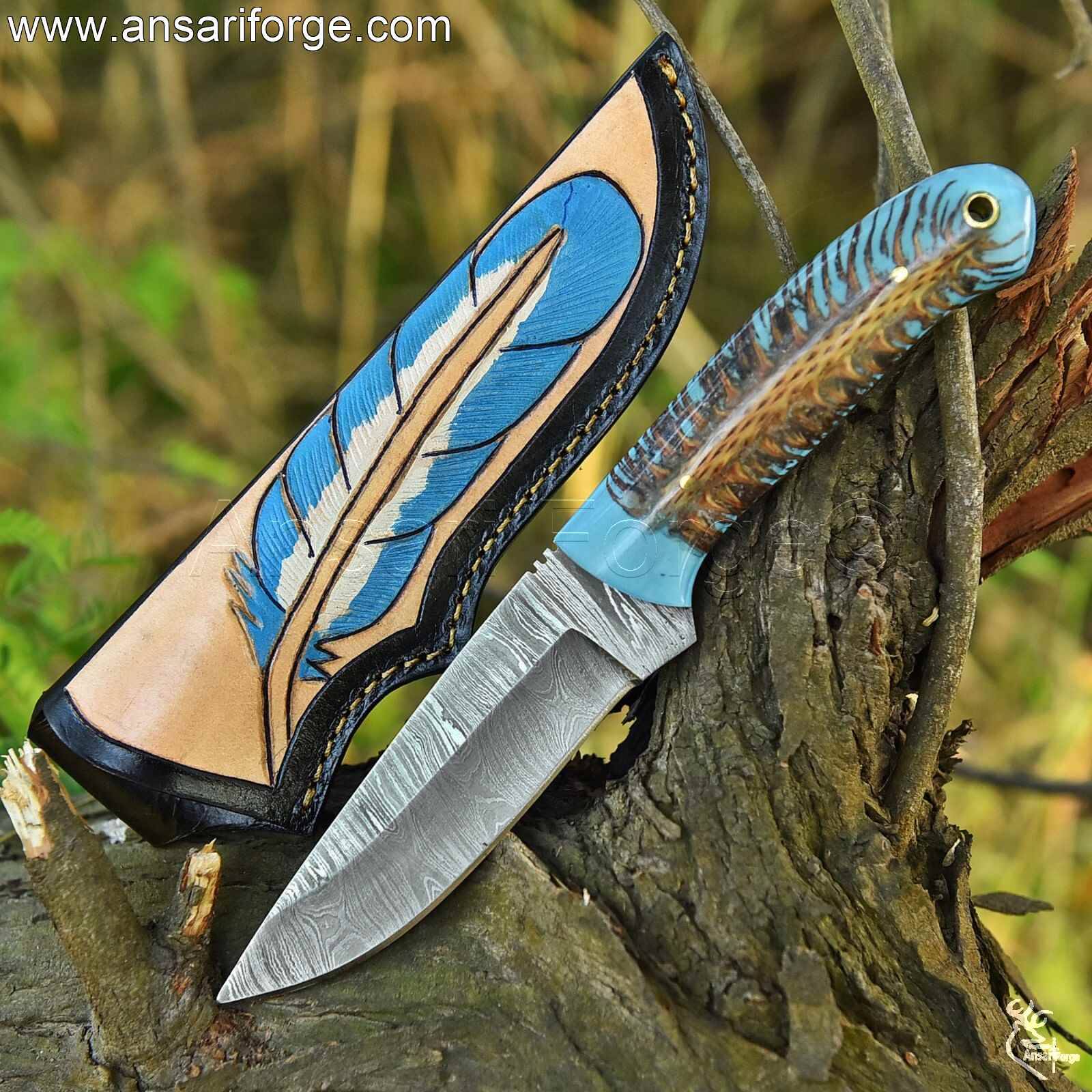 Hand-Forged Damascus Steel Knife with Twist Pattern Blade - 1095 High Carbon & 15n20 Nickel.