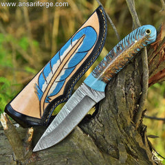Hand-Forged Damascus Steel Knife with Twist Pattern Blade - 1095 High Carbon & 15n20 Nickel.