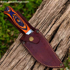 Premium Custom-Made Deer Hunting Knife by Ansari Forge with Matching Leather Sheath.