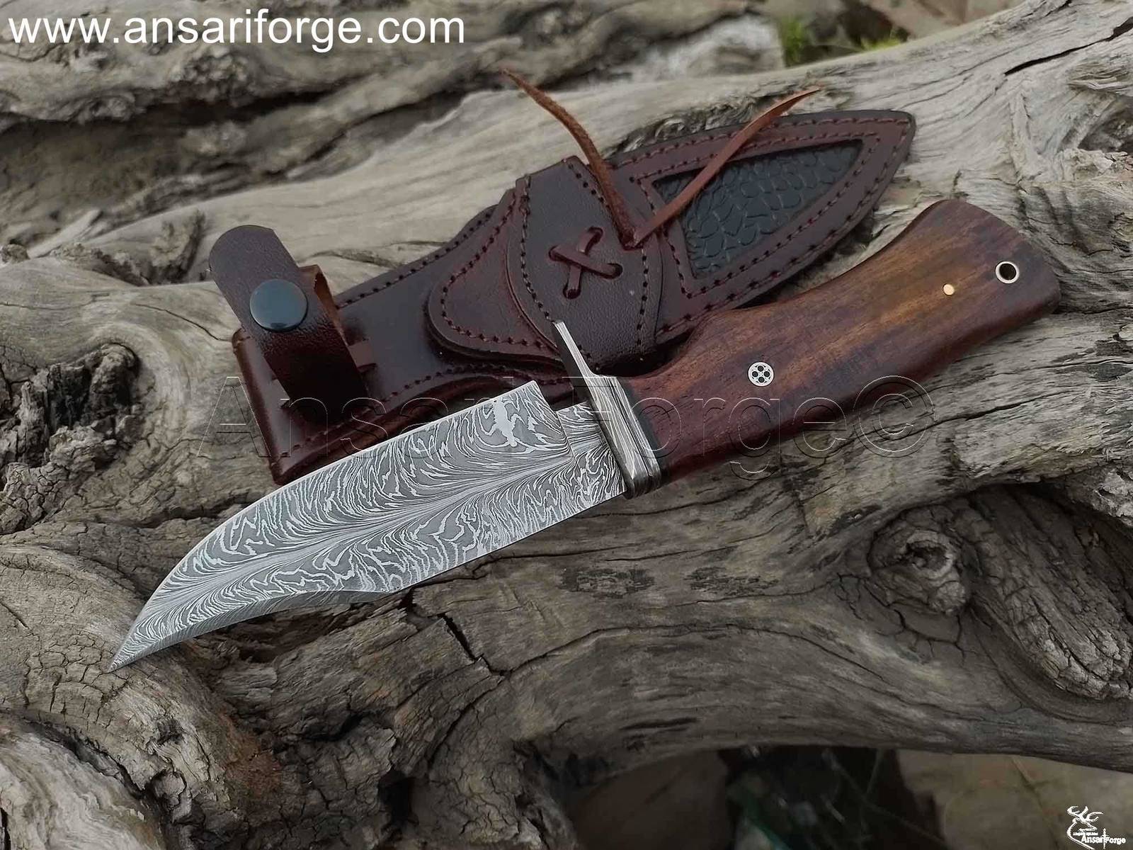 Hand Forged Hunting Knife With Sheath - Rosewood Handle.