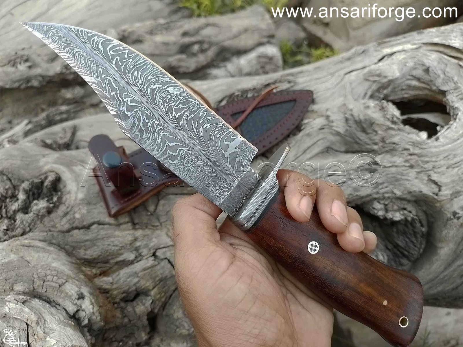 Feather Damascus Knife With Sheath - Ansari Forge.