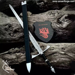 Full view of the 41-inch Dark Sister sword replica and its leather-wrapped wooden scabbard, perfect for display.