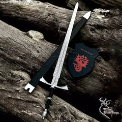 Full view of the 41-inch Dark Sister sword replica and its leather-wrapped wooden scabbard, perfect for display.