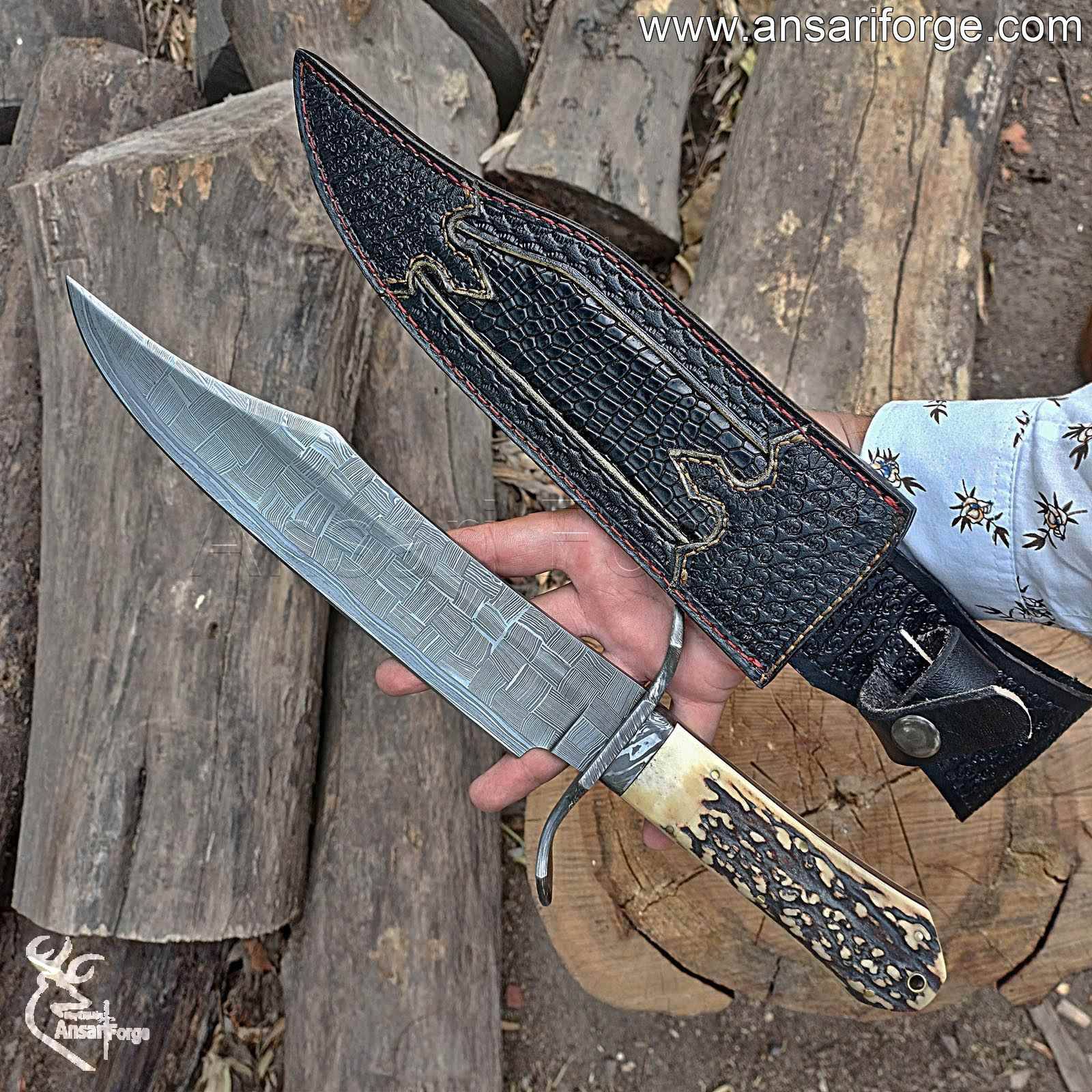 Mosaic Damascus Knife With Sheath.