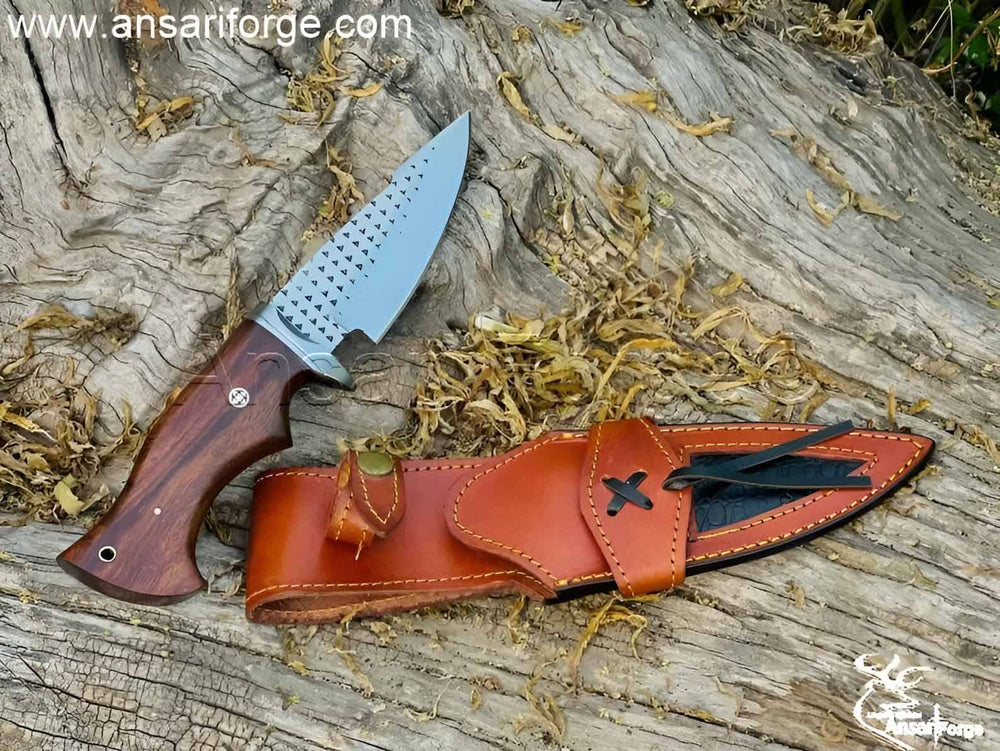 Handcrafted Hunting Knife - Rosewood Handle and Farrier Rasp Steel Blade.