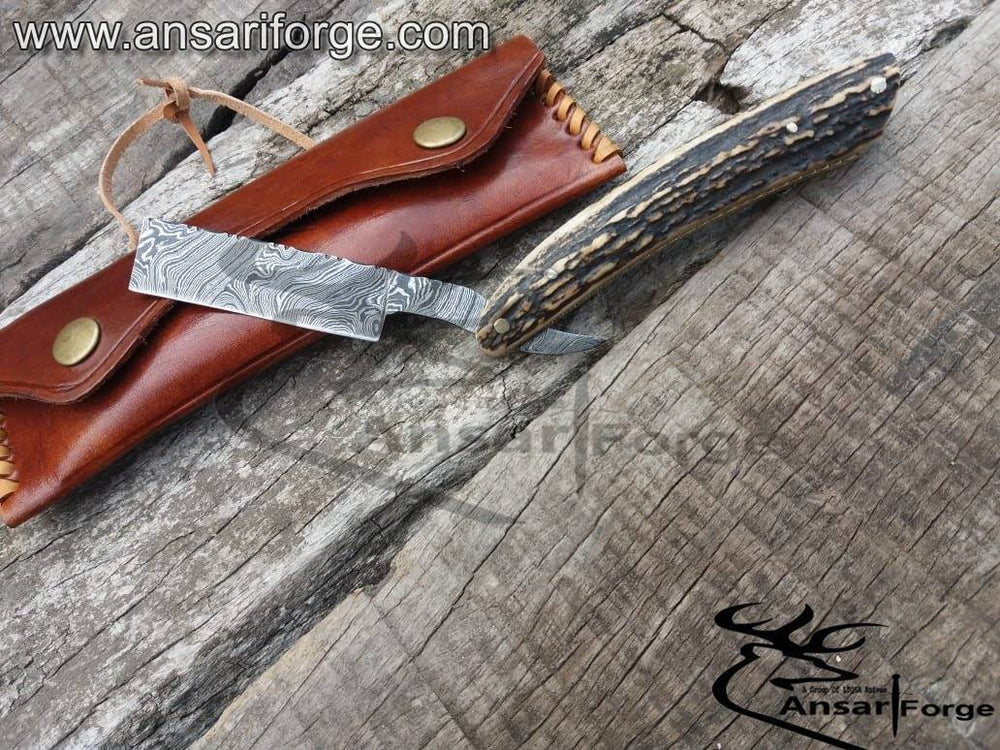 Cut throat straight razor for men – Damascus steel twist pattern blade.