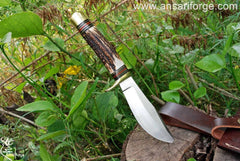 Custom handmade D2 steel stag handle hunting knife