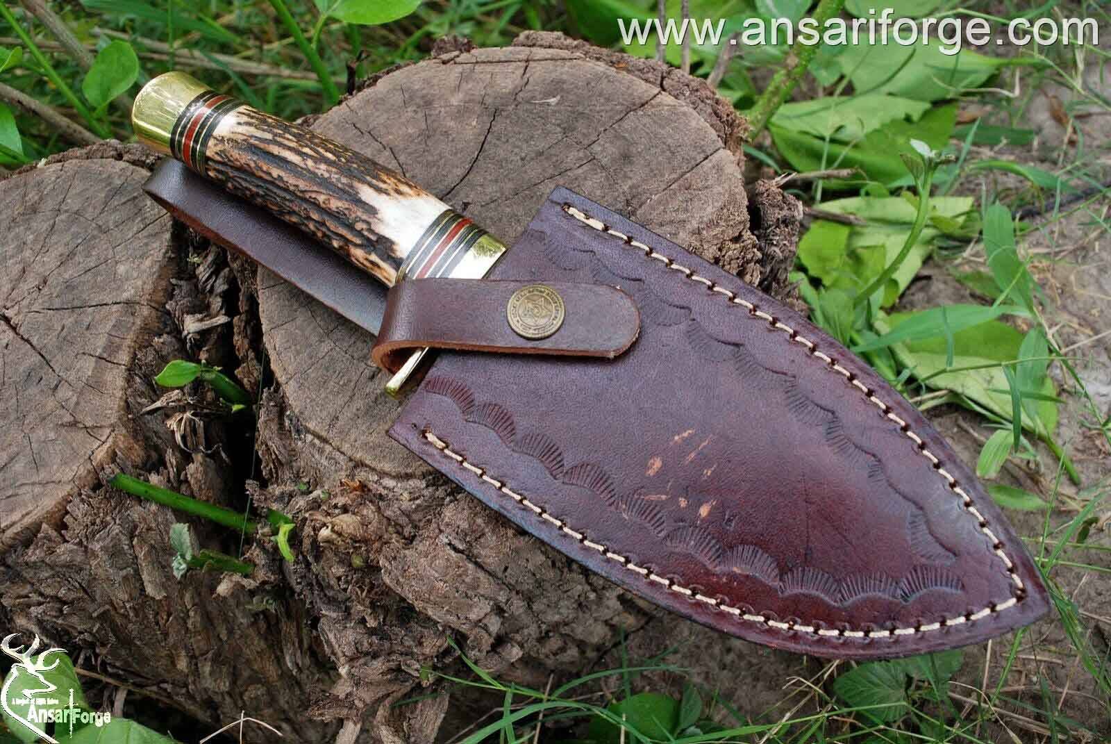 Custom handmade D2 steel stag handle hunting knife