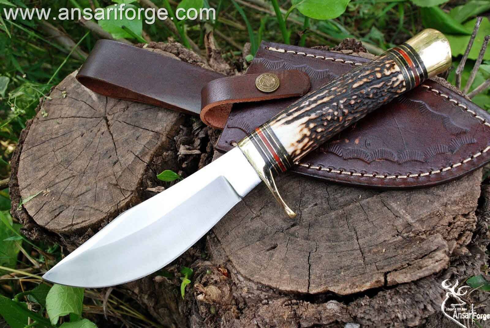 Custom handmade D2 steel stag handle hunting knife