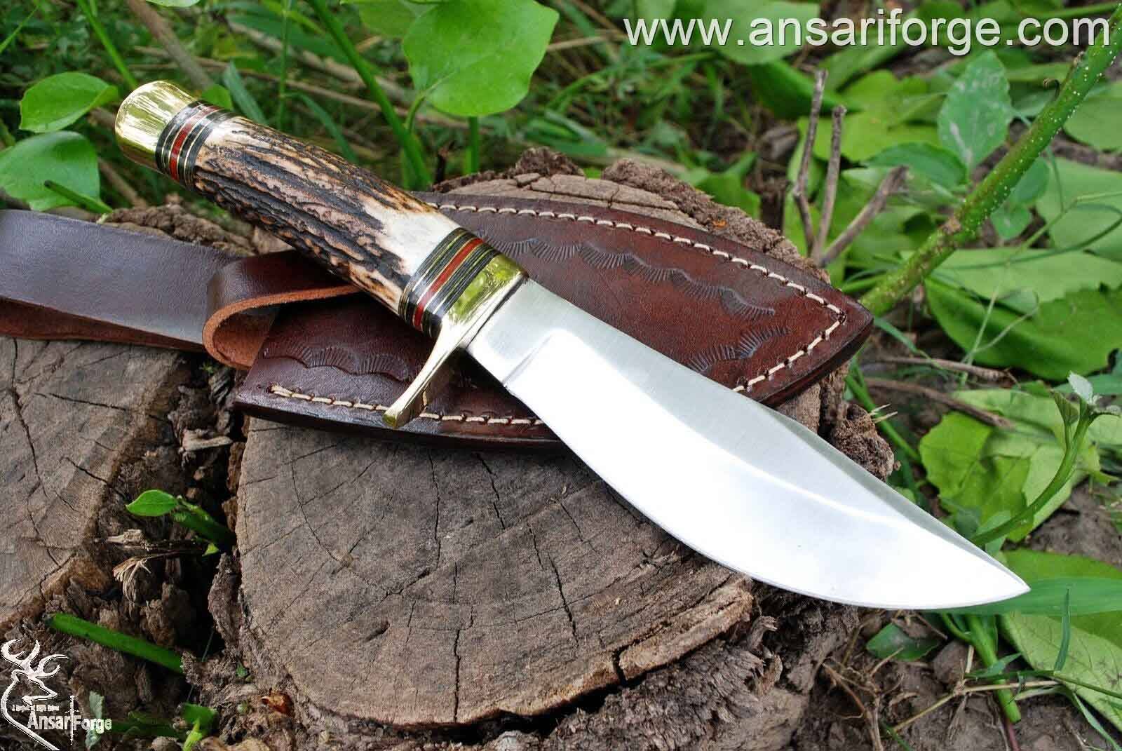 Custom handmade D2 steel stag handle hunting knife