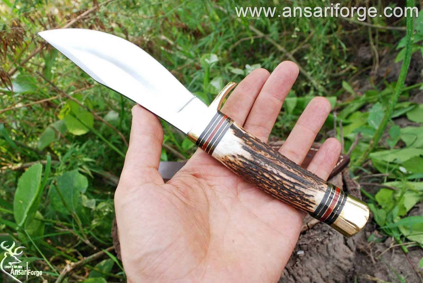 Custom handmade D2 steel stag handle hunting knife