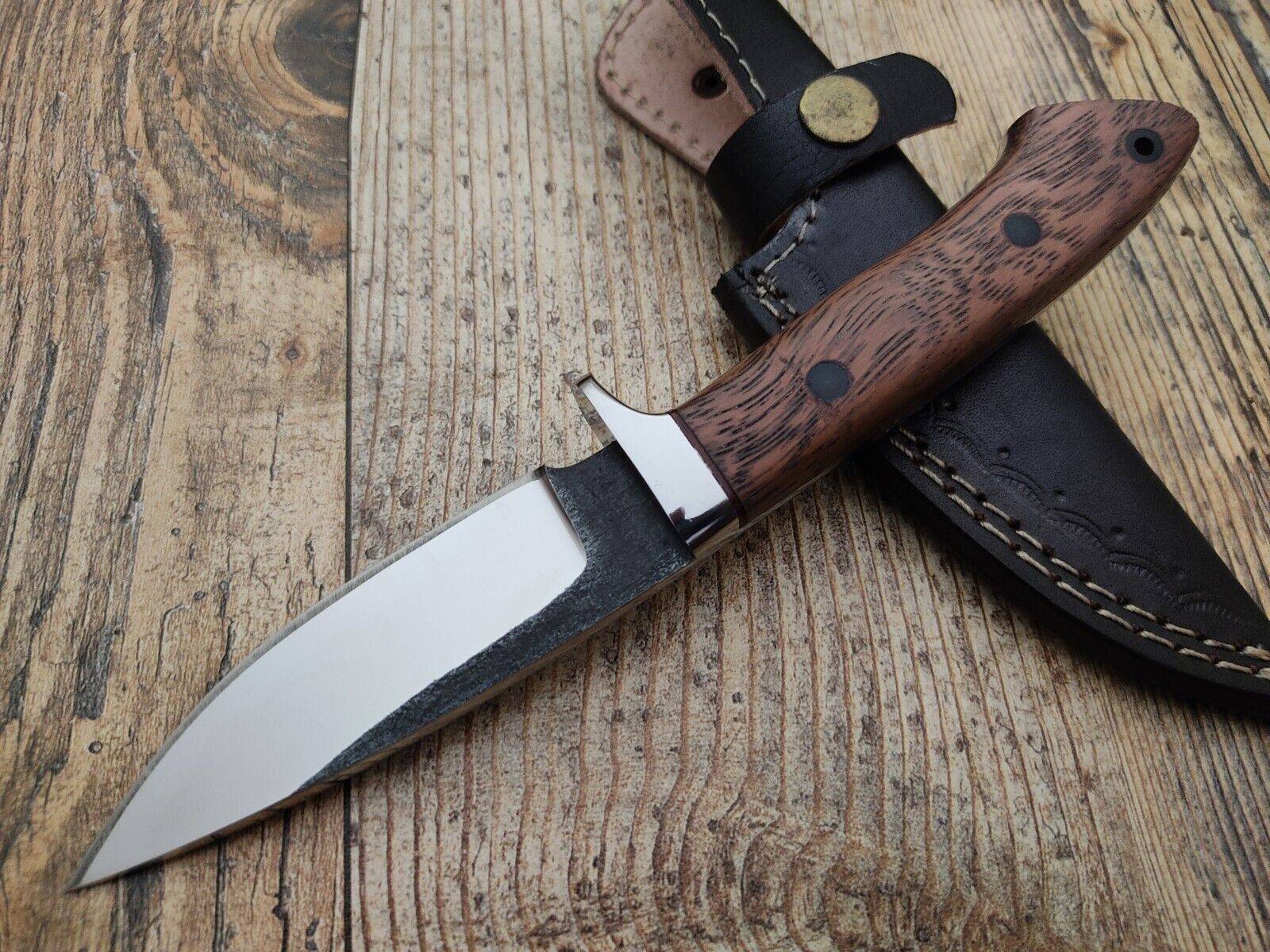 Custom Handmade D2 Steel Hunting Knife With Sheath Walnut Wood Handle