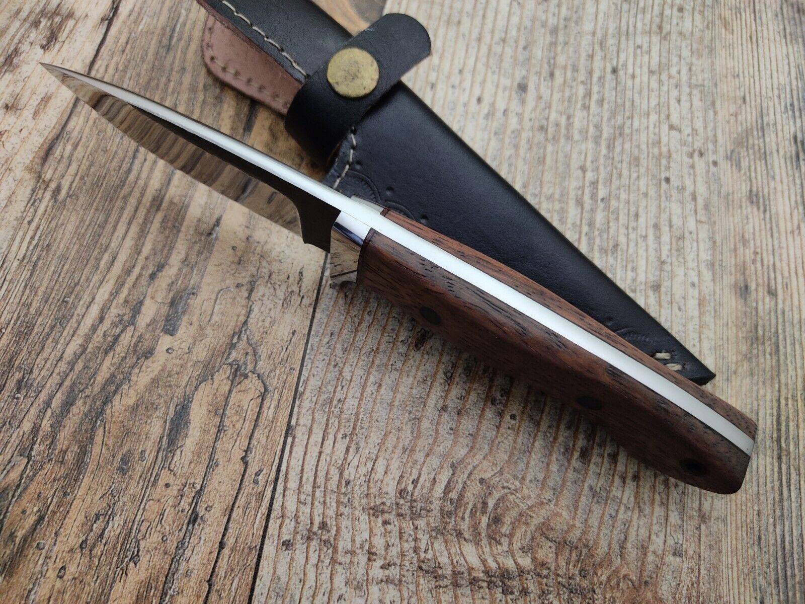 Custom Handmade D2 Steel Hunting Knife With Sheath Walnut Wood Handle