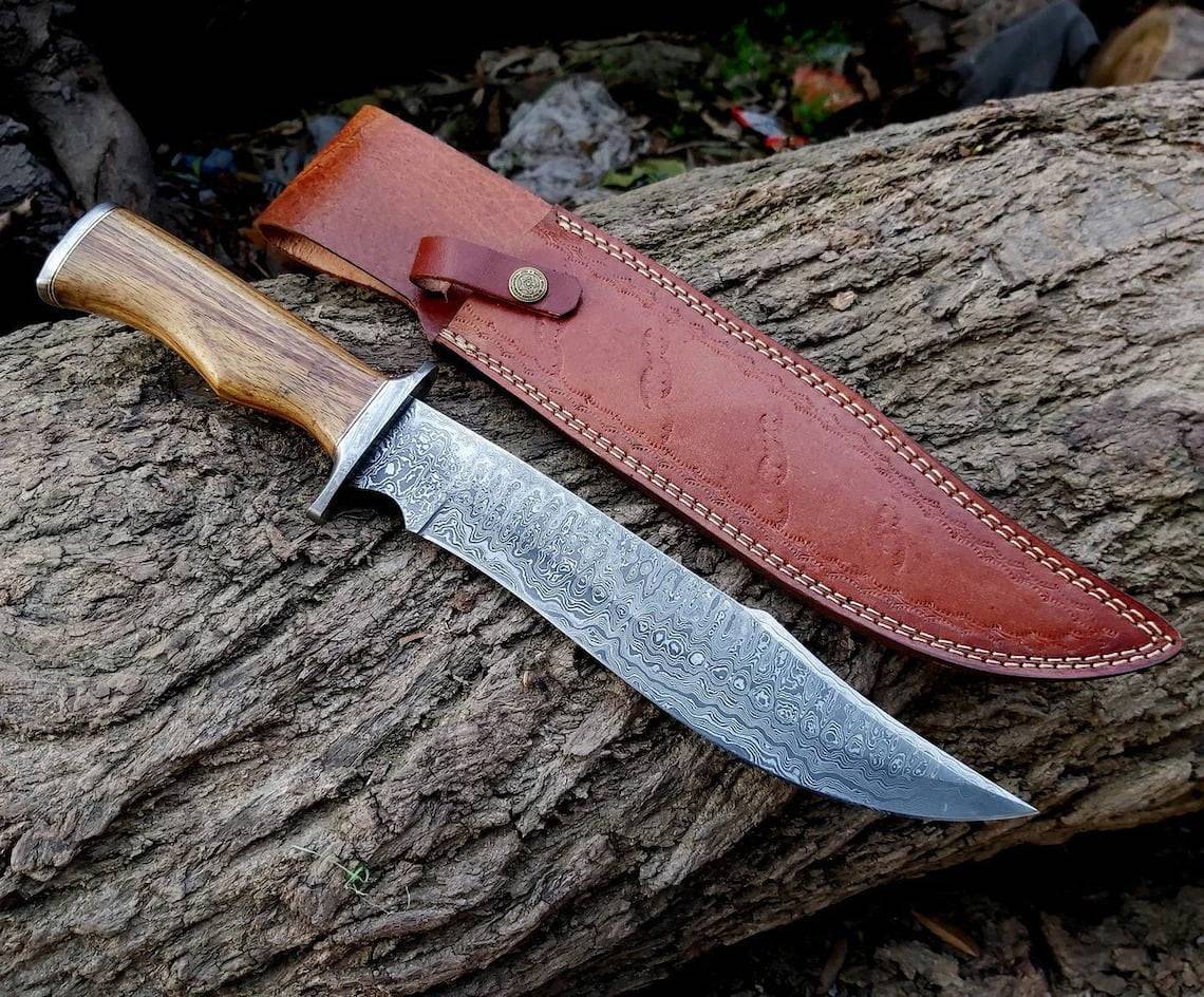 Custom Made Damascus Steel Bowie Knife With Sheath