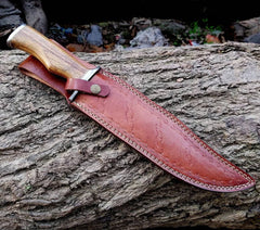 Custom Made Damascus Steel Bowie Knife With Sheath