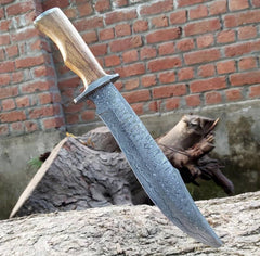 Custom Made Damascus Steel Bowie Knife With Sheath