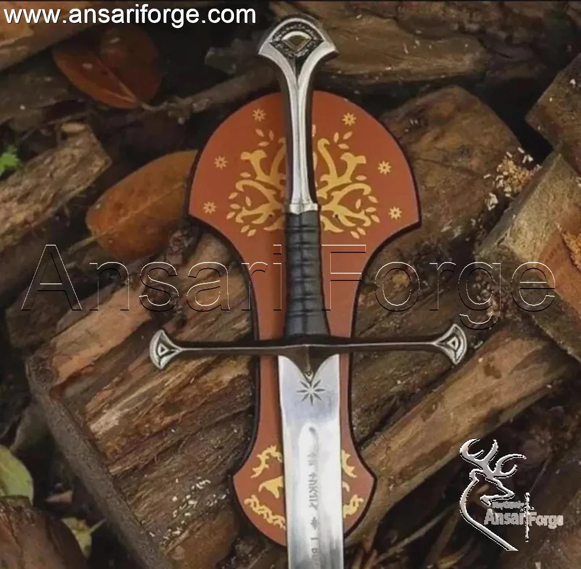 Close-up of the runic engravings on the Narsil replica sword pommel.