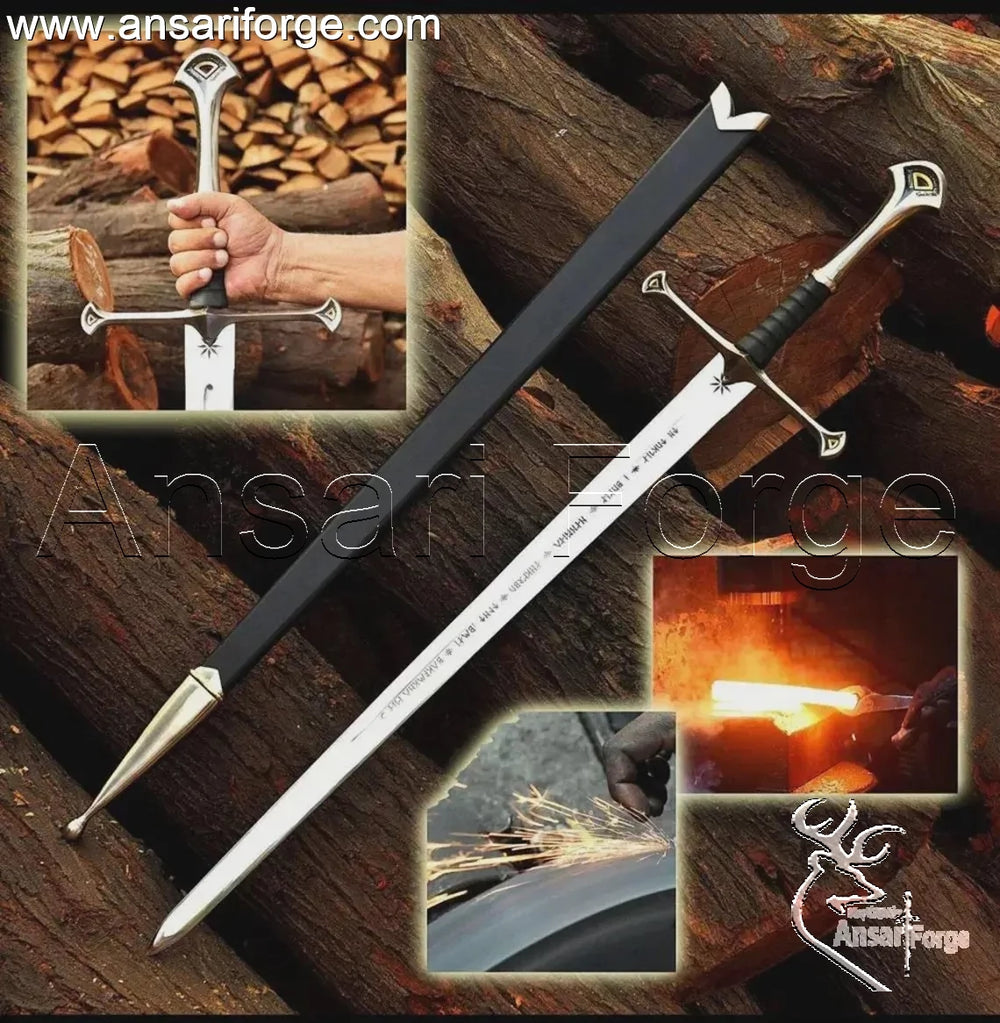 Full length Anduril sword narsil replica 37 inches with wooden leather-wrapped scabbard.