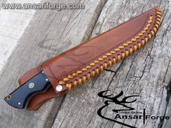 Damascus Steel Hunting Knife Handmade Forged Fixed Blade With Leather Sheath
